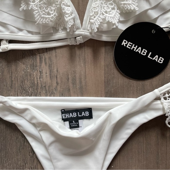 Rehab Lab White Frilly Bohemian Lace Brazilian Thong Bikini - Picture 5 of 7